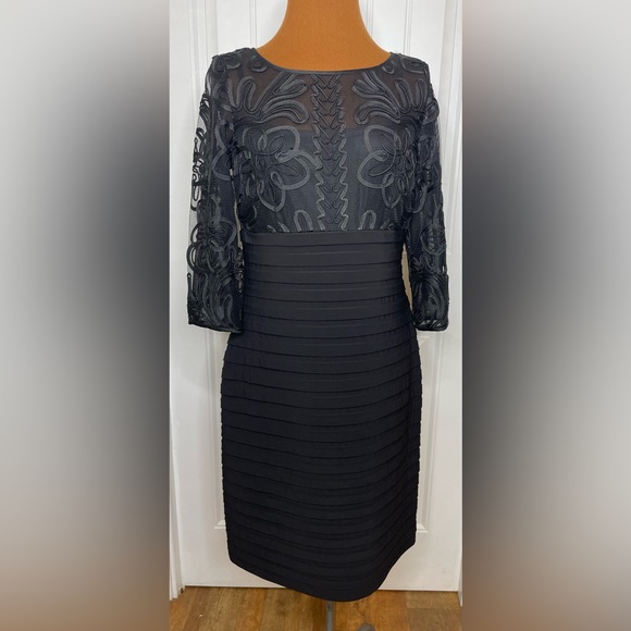 Adrianna Papell Dresses & Skirts - Adrianna Papell Black Passamenterie Embroidered Banded Midi Dress Size 8